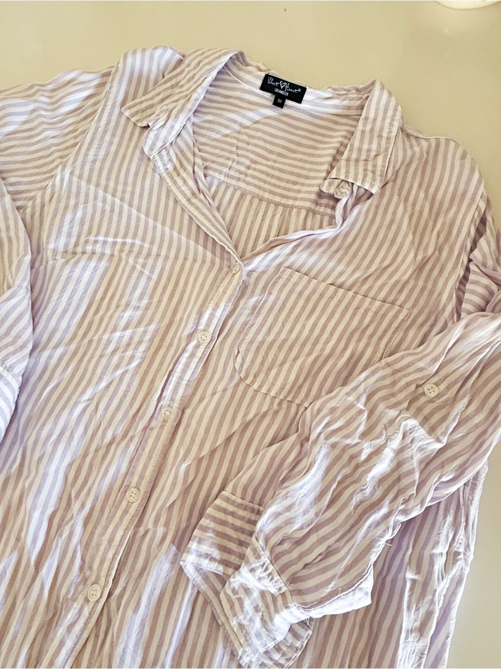 Velvet Heart Lavender and White Striped Button-Down Shirt